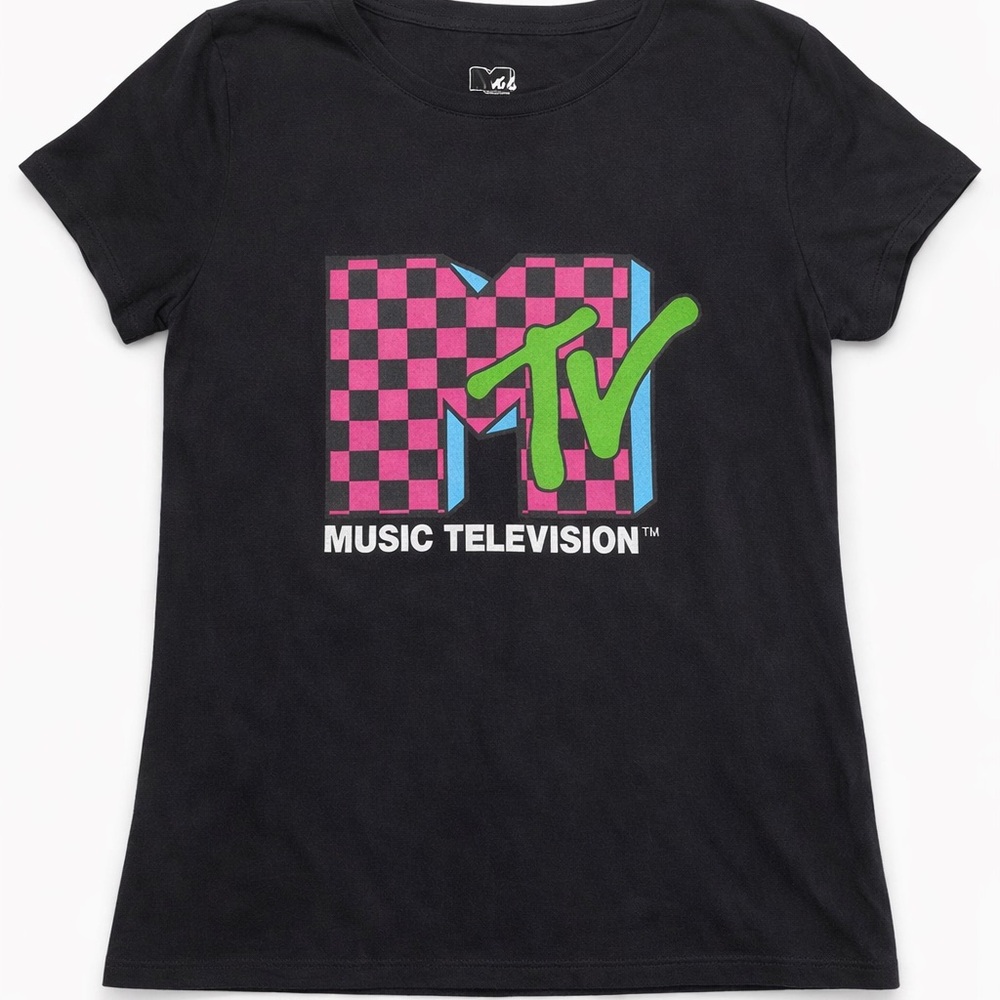 MTV Black Tee with Pink and Green Logo